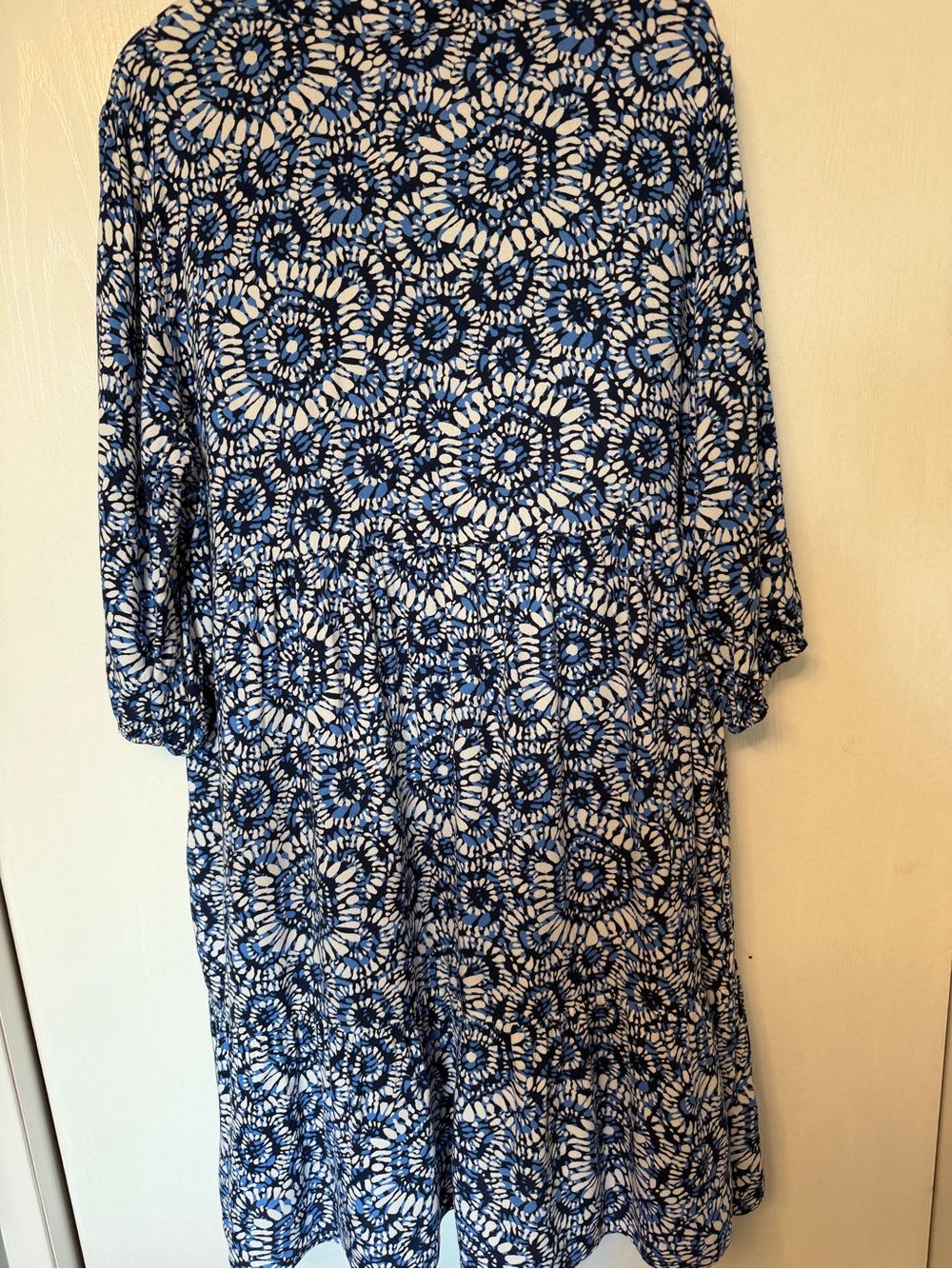 Olsen XL/16 Blue Floral Batik 3/4 Sleeve Swing V-Neck Tunic Dress Boho Resort - Picture 3 of 11